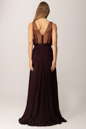 Elisabetta Franchi Abito Red Carpet Top In Tulle e Gonna Plissé MERLOT ABR1957E2