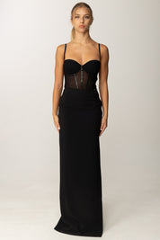 Elisabetta Franchi Abito Red Carpet con Bustier In Tulle ABR1456E2 NERO