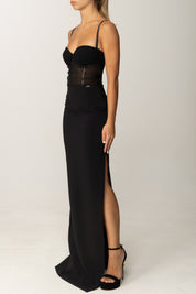 Elisabetta Franchi Abito Red Carpet con Bustier In Tulle ABR1456E2 NERO