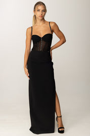 Elisabetta Franchi Abito Red Carpet con Bustier In Tulle ABR1456E2 NERO