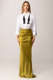 Elisabetta Franchi Abito Red Carpet con Camicia e Papillon ABR3957E2 BIANCO/IGUANA