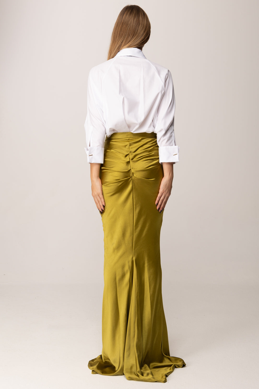 Elisabetta Franchi Abito Red Carpet con Camicia e Papillon ABR3957E2 BIANCO/IGUANA