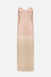 Elisabetta Franchi Abito Red Carpet con Frange Lunghe ABR3763E2 NUDE