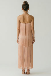 Elisabetta Franchi Abito Red Carpet con Frange Lunghe ABR3763E2 NUDE