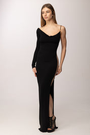 Elisabetta Franchi Abito Red Carpet con Inserto Trasparente Al Fianco ABR4762E2 NERO