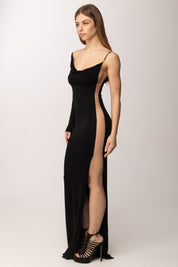 Elisabetta Franchi Abito Red Carpet con Inserto Trasparente Al Fianco ABR4762E2 NERO