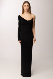 Elisabetta Franchi Abito Red Carpet con Inserto Trasparente Al Fianco ABR4762E2 NERO