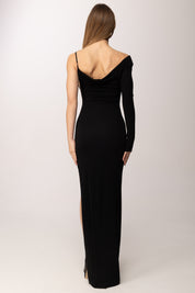 Elisabetta Franchi Abito Red Carpet con Inserto Trasparente Al Fianco ABR4762E2 NERO 