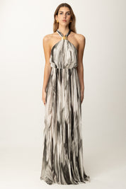 ELISABETTA FRANCHI Abito Red Carpet con Stampa Tulle ABR4752E2 BURRO/NERO 252