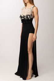Elisabetta Franchi Abito Red Carpet con Top Floreale In Tulle ABR4462E2 NERO/BURRO