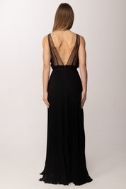 Elisabetta Franchi Abito Red Carpet con Top Floreale In Tulle ABR4462E2 NERO/BURRO