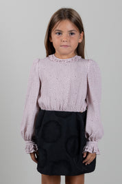 Elisabetta Franchi Bambina Abito con Microstampa e Gonna Jacquard MARSHMALLOW-NERO/NERO