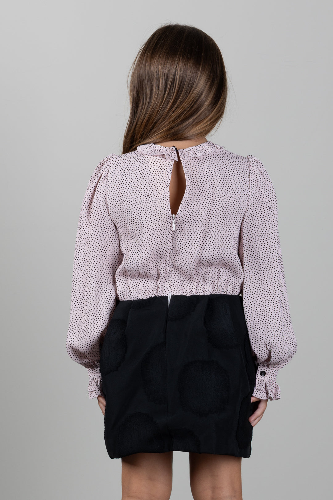 Elisabetta Franchi Bambina Abito con Microstampa e Gonna Jacquard MARSHMALLOW-NERO/NERO