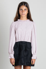 Elisabetta Franchi Bambina Abito con Microstampa e Gonna Jacquard MARSHMALLOW-NERO/NERO