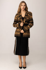 Akep Giacca In Maglia Jacquard con Motivo Zig-zag MARRONE MGKD11203