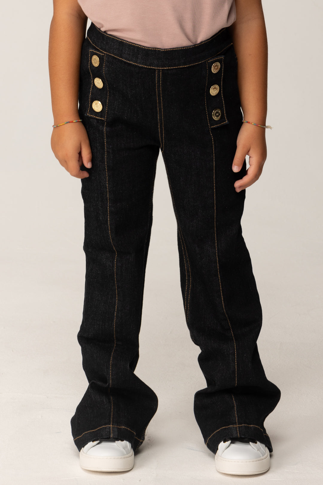 Elisabetta Franchi Bambina Jeans Flare con Bottoniera Oro EGPA0890DS004 BLU SCURO