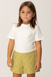 Elisabetta Franchi Bambina T-shirt Basica con Ricamo Ef In Tinta EGTS1010JE006 PANNA CHIARO