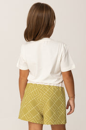 Elisabetta Franchi Bambina T-shirt Basica con Ricamo Ef In Tinta EGTS1010JE006 PANNA CHIARO