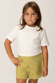 Elisabetta Franchi Bambina T-shirt con Ricamo Logo Istituzionale EGTS0980JE006 PANNA CHIARO