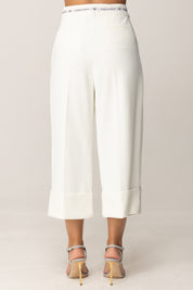 Elisabetta Franchi Bermuda In Crêpe Leggero con Nastro Logo PA11656E2 AVORIO