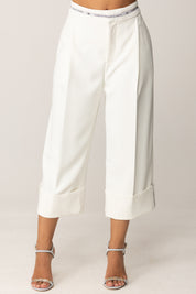 Elisabetta Franchi Bermuda In Crêpe Leggero con Nastro Logo PA11656E2 AVORIO