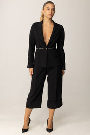 Elisabetta Franchi Bermuda In Crêpe Leggero con Nastro Logo PA11656E2 NERO