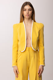 Elisabetta Franchi Blazer Cropped con Piping a Contrast GI21461E2 SUN/AVORIO