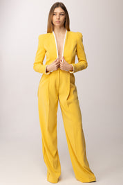 Elisabetta Franchi Blazer Cropped con Piping a Contrast GI21461E2 SUN/AVORIO