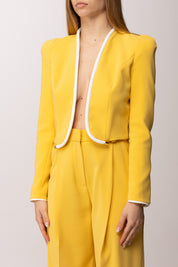 Elisabetta Franchi Blazer Cropped con Piping a Contrast GI21461E2 SUN/AVORIO