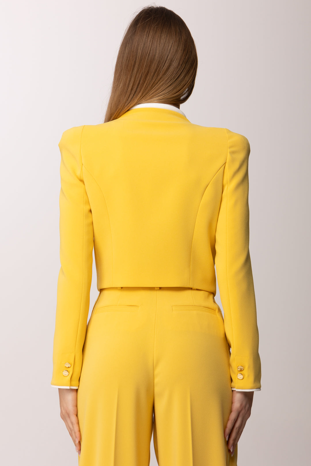 Elisabetta Franchi Blazer Cropped con Piping a Contrast GI21461E2 SUN/AVORIO