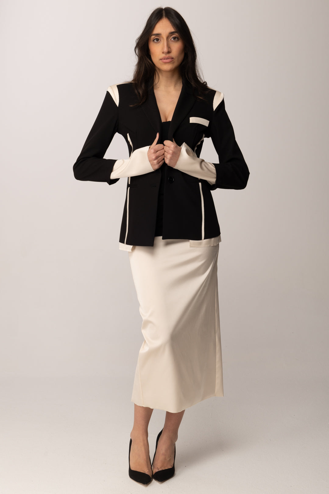 Patrizia Pepe Blazer Slim color Block 8S0571 A498 BLACK/WARM IVORY