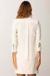 Elisabetta Franchi Blusa In Georgette con Fusciacca e Smerlature CA08956E2 MILK