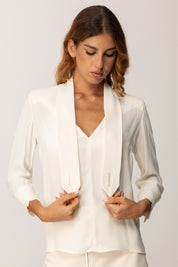 Elisabetta Franchi Blusa In Georgette con Fusciacca e Smerlature CA08956E2 MILK