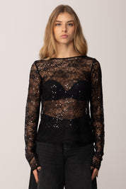 Patrizia Pepe Blusa In Pizzo con Paillettes 2M4514 J341 NERO