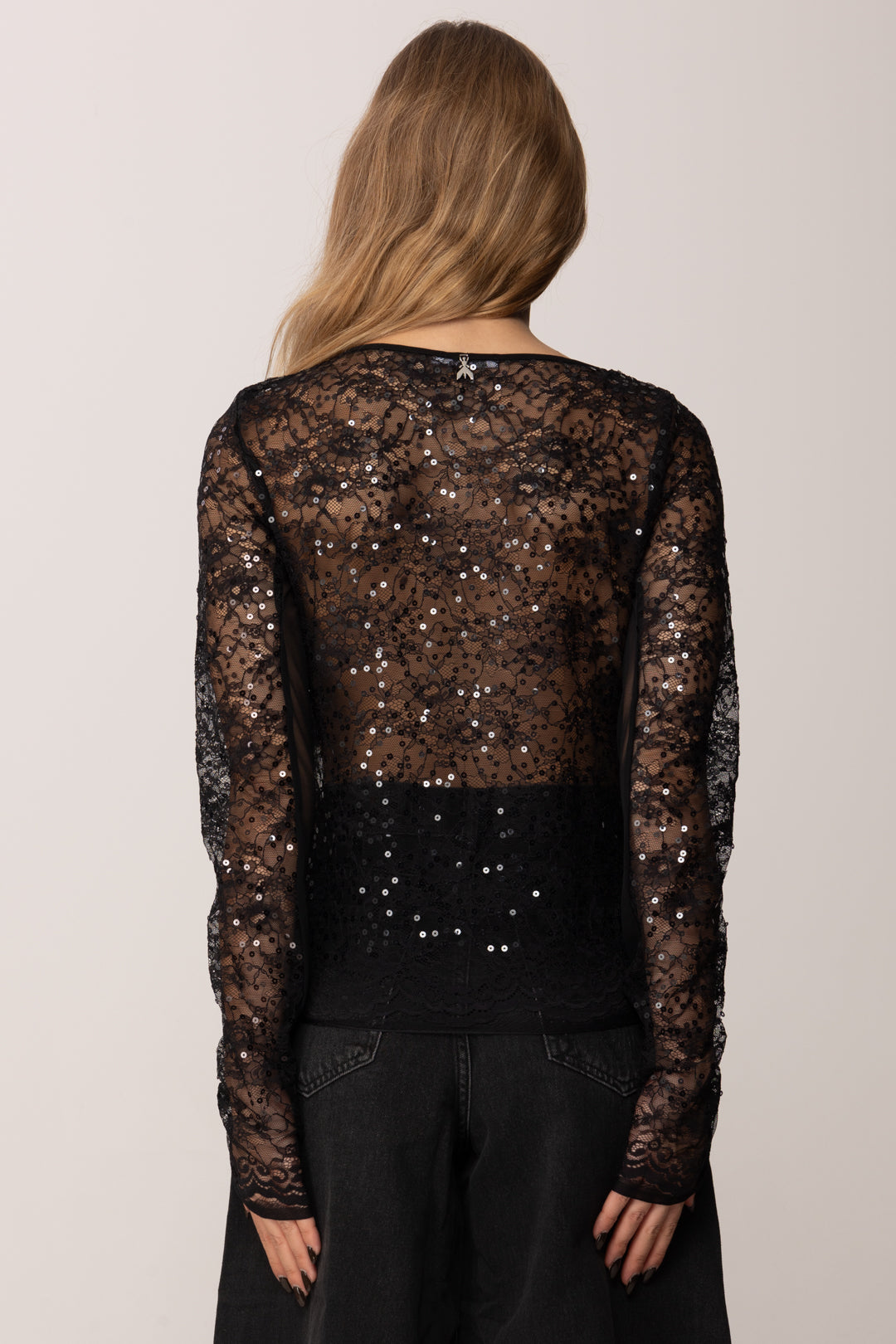 Blusa In Pizzo con Paillettes 2M4514 J341 NERO 5

