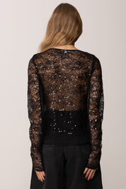 Blusa In Pizzo con Paillettes 2M4514 J341 NERO 5

