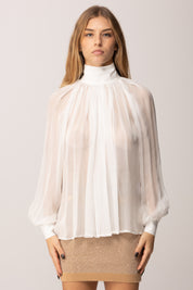 Elisabetta Franchi Blusa In Voile con Maniche Balloon CA13457E2 AVORIO