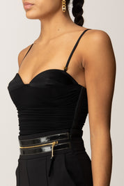 Elisabetta Franchi Body In Jersey con Coppe e Drappeggi BO00456E2 NERO