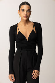 Elisabetta Franchi Body In Jersey con Corpino e Drappeggi BO00356E2 NERO