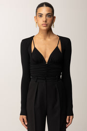 Elisabetta Franchi Body In Jersey con Corpino e Drappeggi BO00356E2 NERO