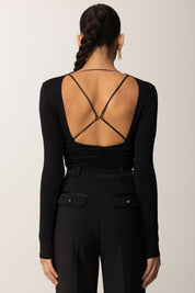 Elisabetta Franchi Body In Jersey con Corpino e Drappeggi BO00356E2 NERO