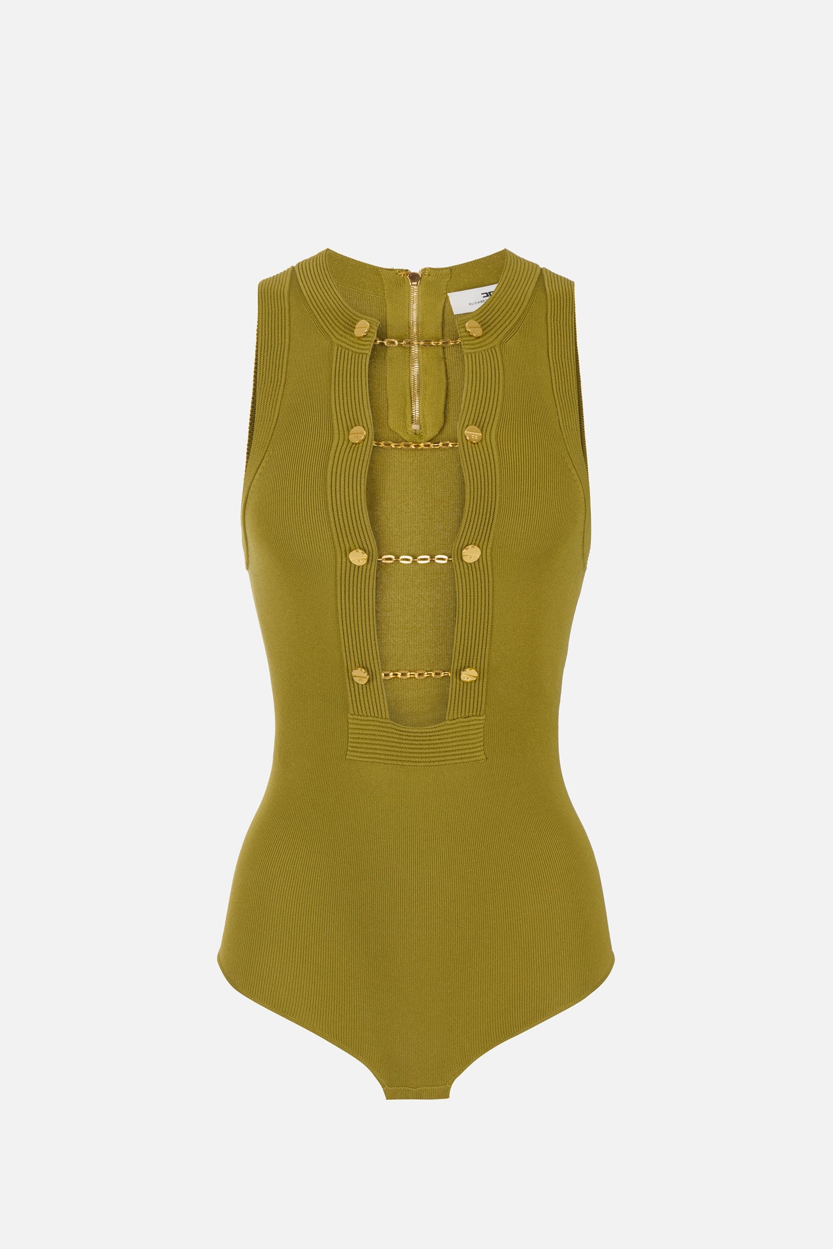 Elisabetta Franchi Body In Maglia Smanicato con Gemelli Gioiello IGUANA BK77S57E2