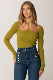 Elisabetta Franchi Body In Maglia con Allaccio Al Collo BK76B56E2 IGUANA