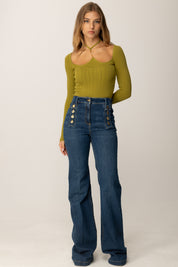 Elisabetta Franchi Body In Maglia con Allaccio Al Collo BK76B56E2 IGUANA