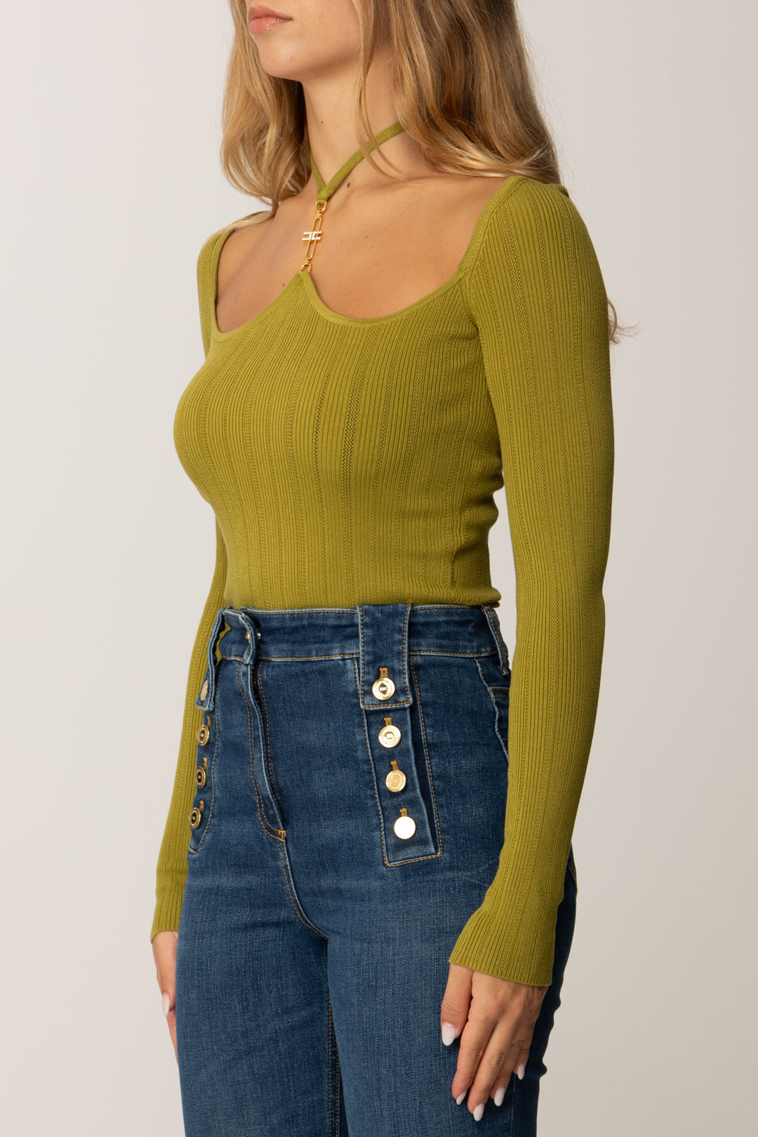 Elisabetta Franchi Body In Maglia con Allaccio Al Collo BK76B56E2 IGUANA