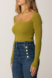 Elisabetta Franchi Body In Maglia con Allaccio Al Collo BK76B56E2 IGUANA