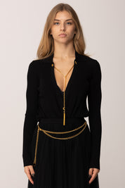 Elisabetta Franchi Body In Maglia con Collana Catena BK75B56E2 NERO