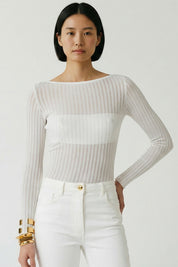 Elisabetta Franchi Body In Maglia con Trasparenze BK84S62E2 AVORIO