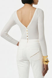 Elisabetta Franchi Body In Maglia con Trasparenze BK84S62E2 AVORIO