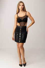 Elisabetta Franchi Body In Tulle con Pattern Snake BO01057E2 NERO